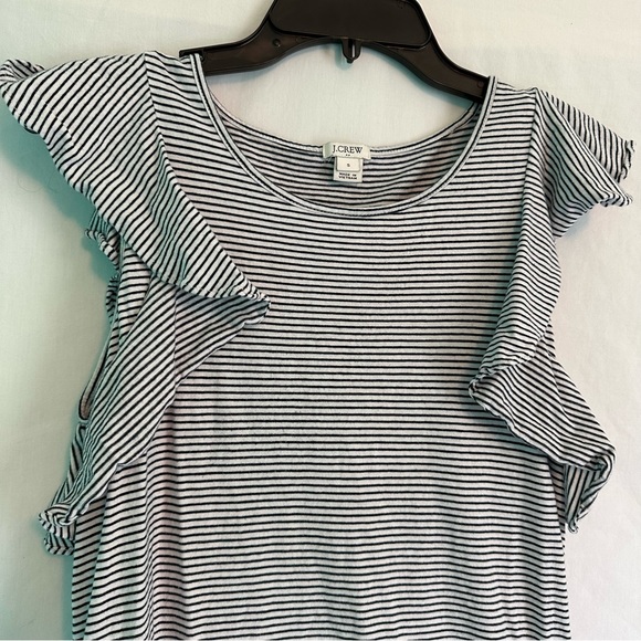 J. Crew size S navy and white striped dress with ruffle sleeves - Picture 2 of 7